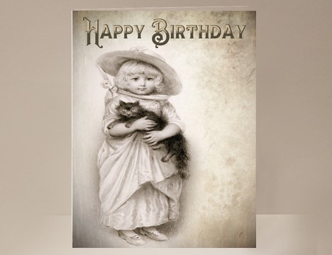 Girl with Cat Birthday Card |  Yesterday's Best
