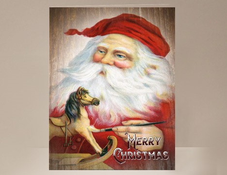 Vintage Santa with Rocking Horse Christmas card  |  Yesterday's Best