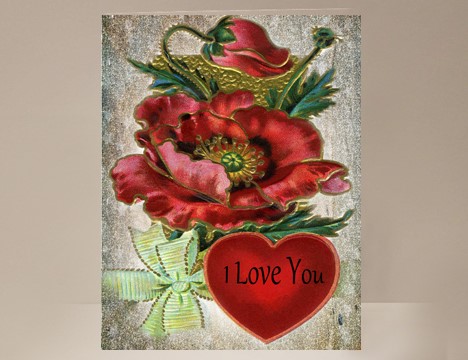 Valentines Day Card Red Flowers and Heart  |  Yesterday's Best