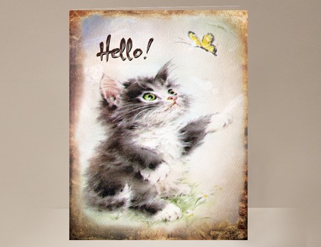 Hello Card Cat and Butterfly greeting card  |  Yesterday's Best