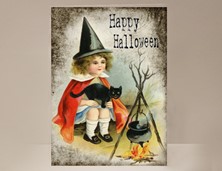 View Sweet Witch with Black Cat Halloween Card