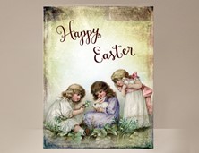 View Girls with Bunnies Easter Card