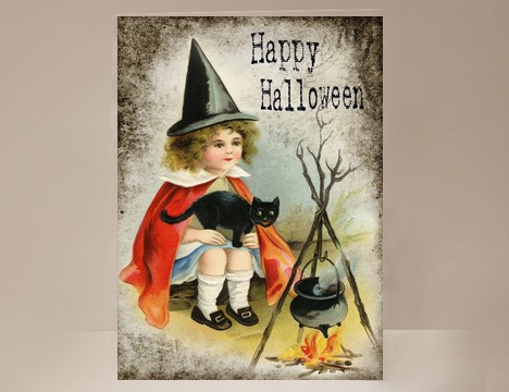 Sweet Witch with Black Cat Halloween card |  Yesterday's Best