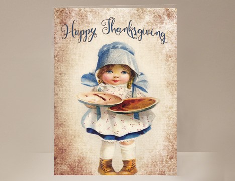 Thanksgiving girl serves Pie Thanksgiving greeting card|  Yesterday's Best