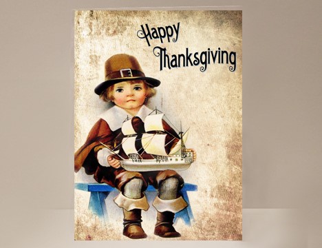 Pilgrim Boy Thanksgiving Card  |  Yesterday's Best