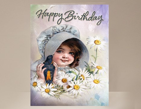 Girl with Daisy Birthday Card |  Yesterday's Best
