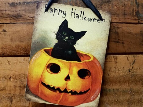 Black Halloween Cat Halloween decorations hanging plaque |  Yesterday's Best