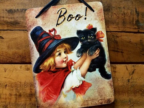 Black Cat Halloween decorations hanging plaque |  Yesterday's Best