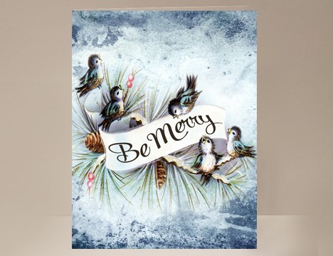 Christmas Card Be Merry Little Blue Birds  |  Yesterday's Best