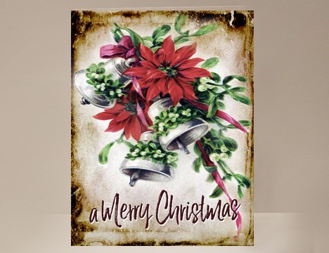 Bells and Poinsettia wholesale Christmas card |  Yesterday's Best