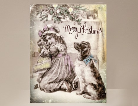 Vintage Christmas morning with Dog Christmas card  |  Yesterday's Best