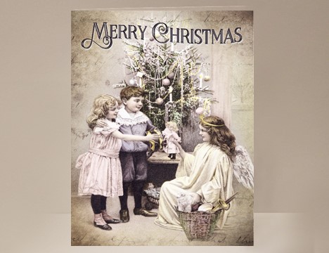 Vintage Christmas Angel card  Tree with Children  |  Yesterday's Best