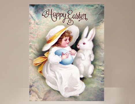 Vintage image Happy Easter greeting card Girl with Bunny |  Yesterday's Best