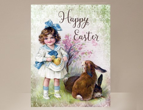 Vintage image Happy Easter greeting card Girl with Bunny |  Yesterday's Best