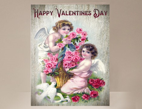 Cherubs with basket of Roses Valentine Cards wholesale |  Yesterday's Best
