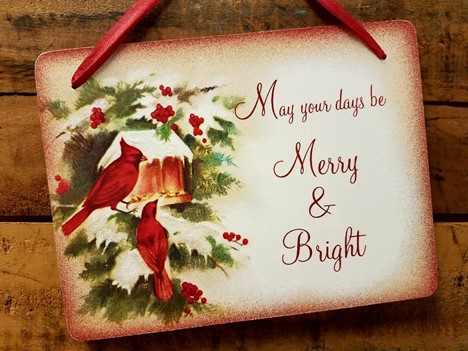 Red Cardinal Merry and Bright Vintage Sign  |  Yesterday's Best