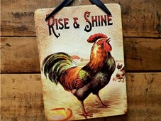 View Vintage Rooster Sign Rise and Shine quote