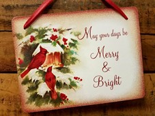 View Red Cardinal Merry and Bright Vintage Sign