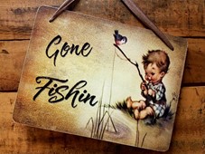 View Gone Fishin Vintage Sign